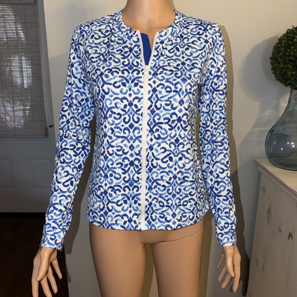 TOMMY BAHAMA Blue White UPF 50 Nylon Spandex Jacket Golf Pickleball Tennis M
